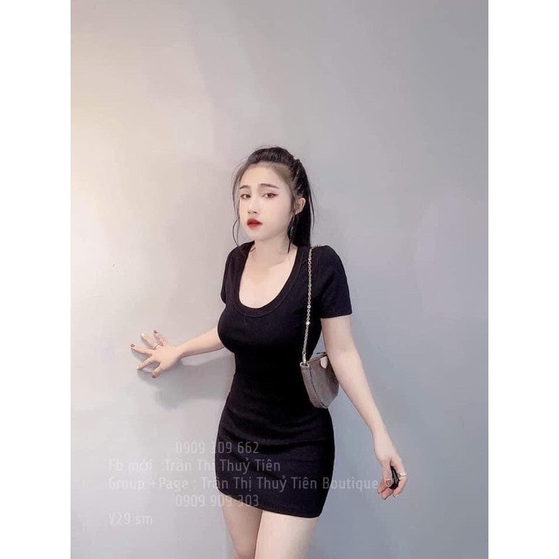 Váy body nữ cổ vuông nhiều màu chất cotton zip đẹp