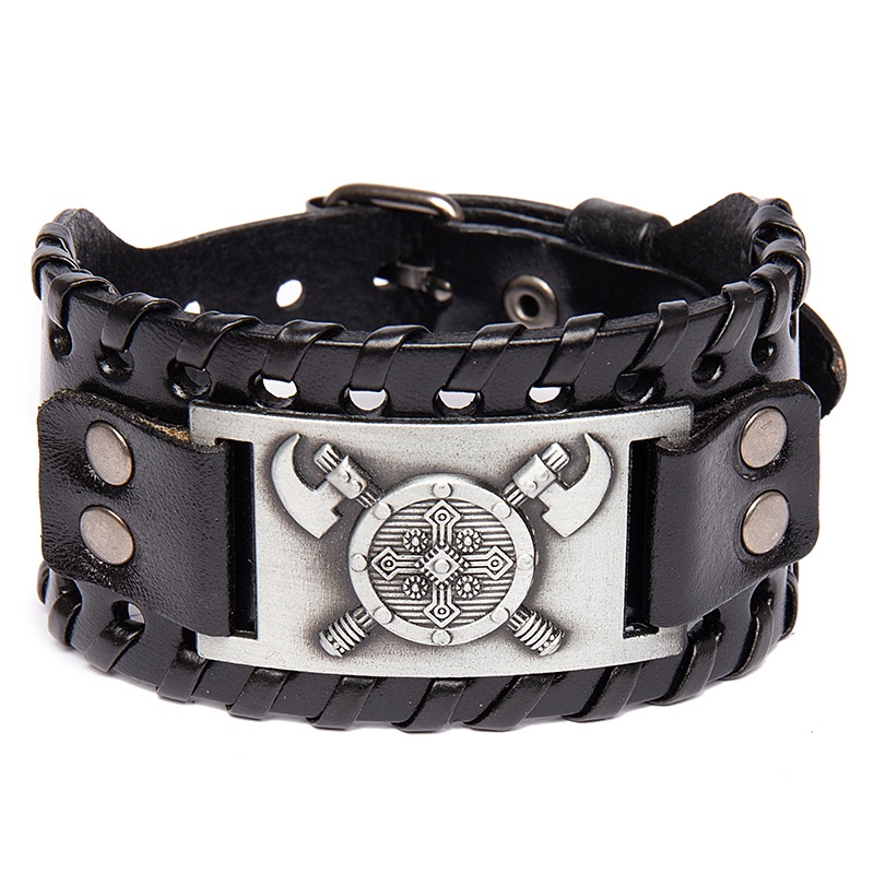 Vòng Tay Da Ngựa Hai Lớp May Mắn Bằng Hợp Kim Phong Cách Viking Vintage Chất Lượng Cao Dành Cho Nam