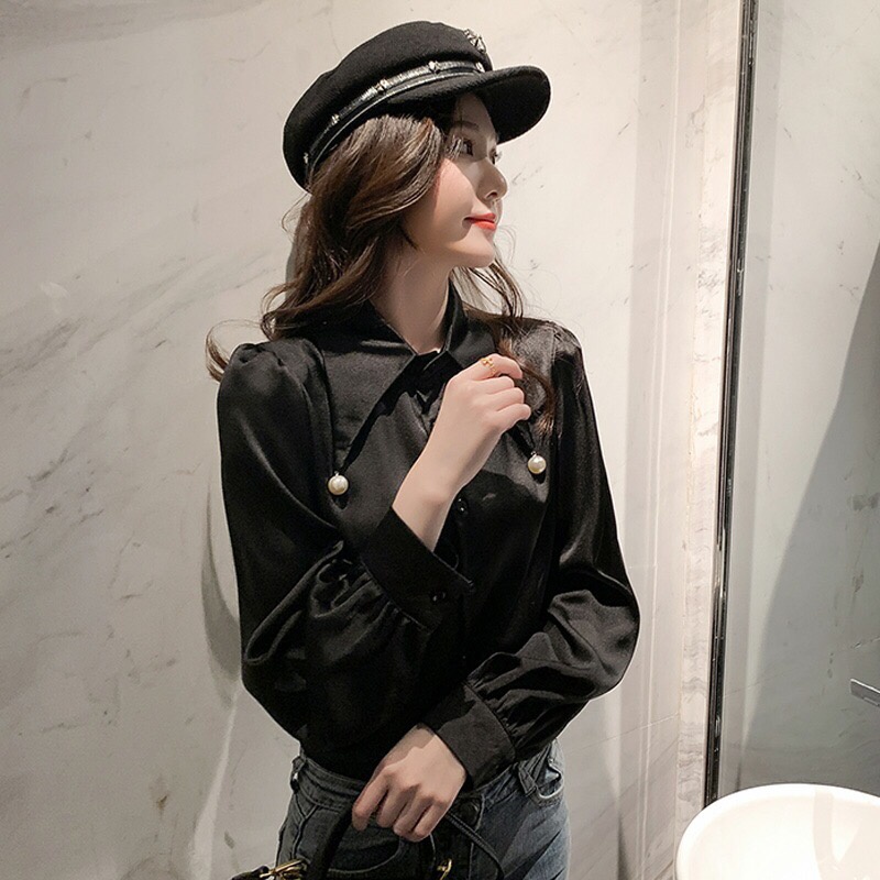 Linki ❀ Áo Sơ Mi Dài Tay Màu Trơn Thiết Kế Giản Dị Thời Trang Dành Cho Nữ