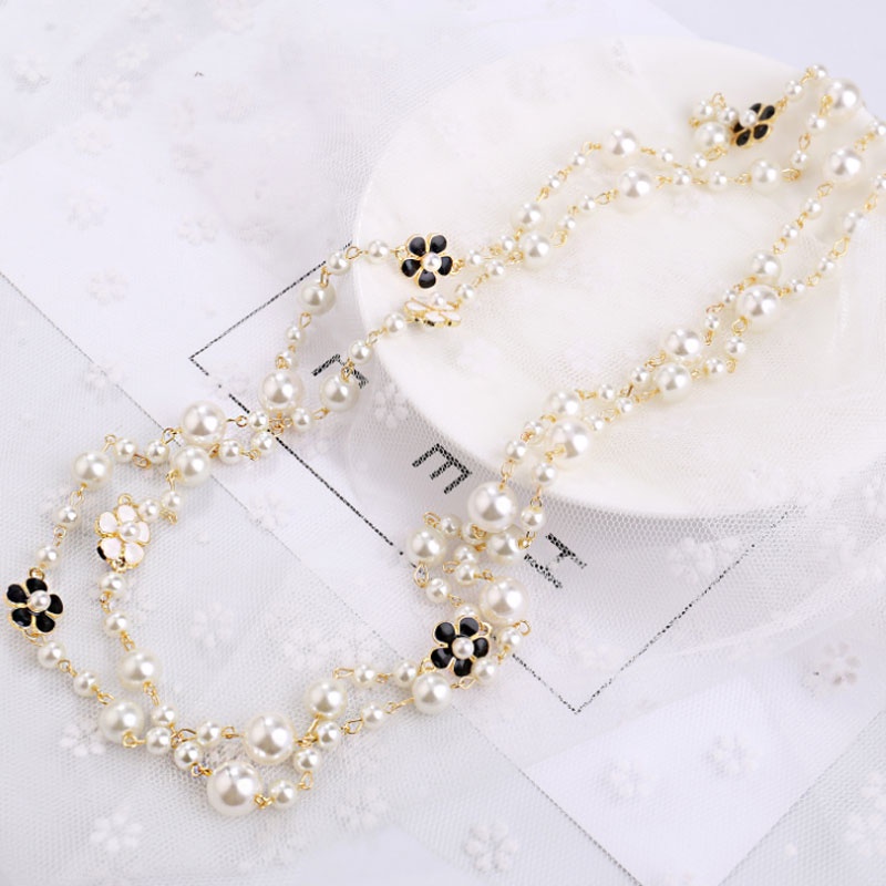 Vòng cổ Dáng Dài Mặt Hình Hoa Hồng Đính Ngọc Trai Giả Thời Trang