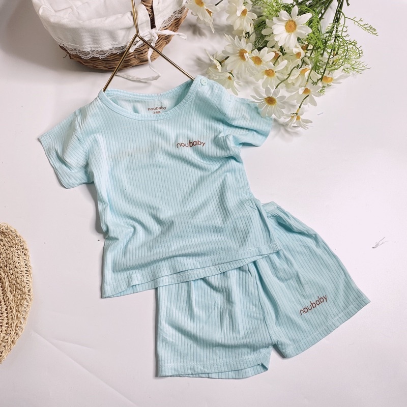 Bộ quần áo cộc tay cài vai cho bé chất gân tăm lạnh siêu mềm mịn cho bé