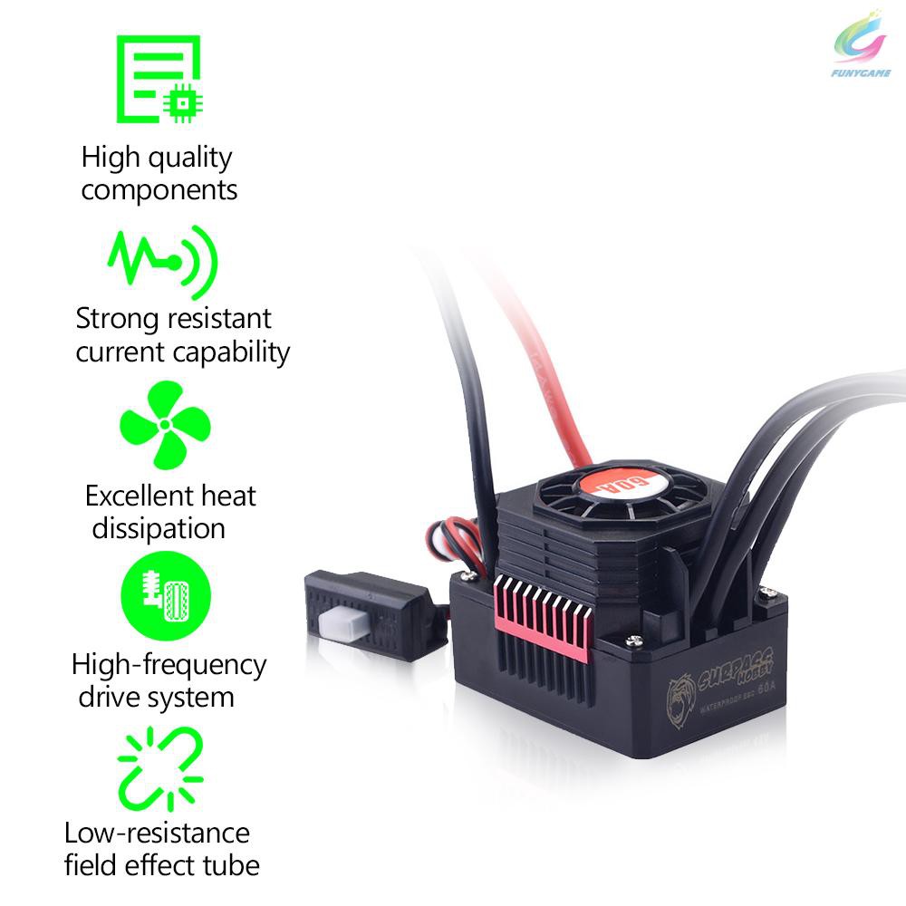 SURPASS HOBBY 60A Brushless ESC Waterproof Electronic Speed Controller for 1/10 RC Car Truck Off-road