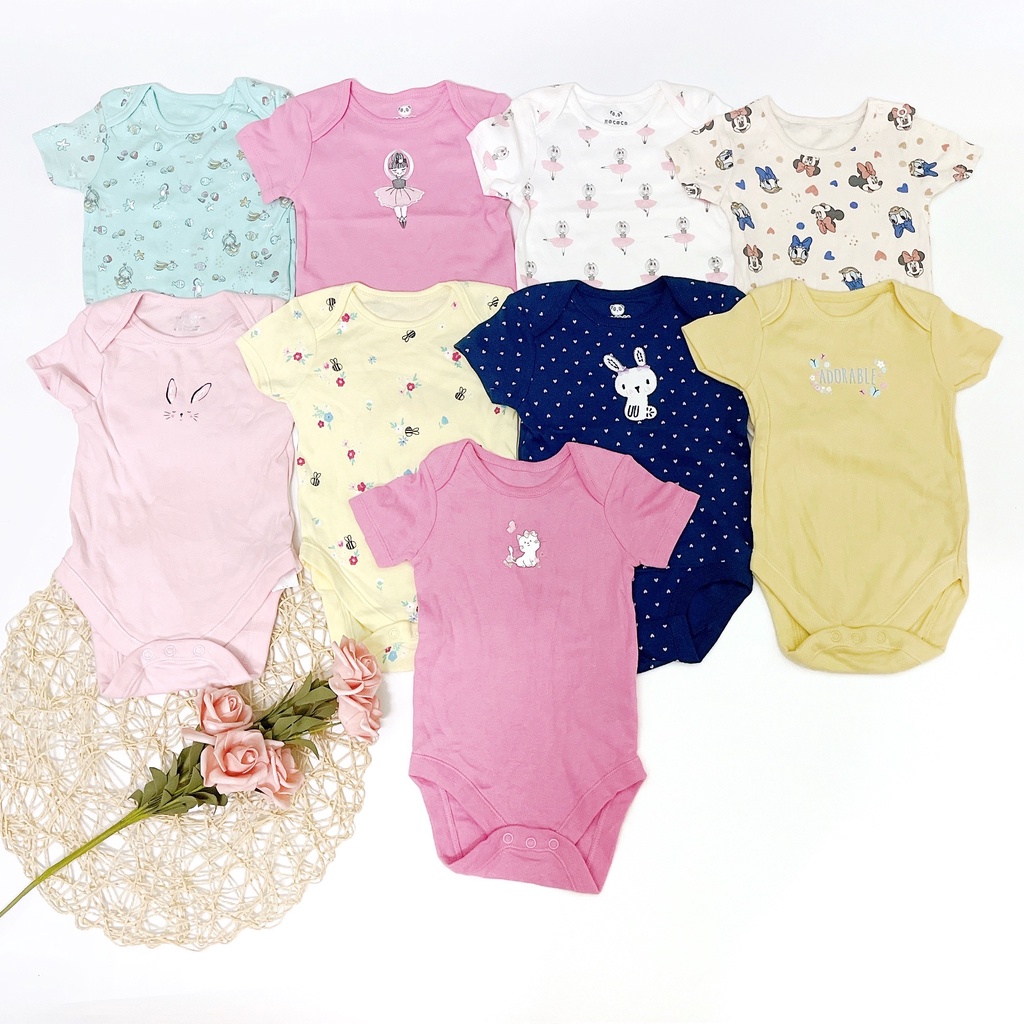 Bodysuit tay ngắn, body chip cộc tay xuất dư chất cotton mềm mịn  cho bé trai bé gái từ 3-24 tháng mẫu ngẫu nhiên