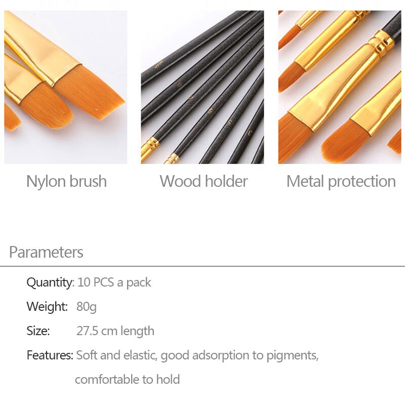 Bộ 10 cọ vẽ màu nước chuyên dụng