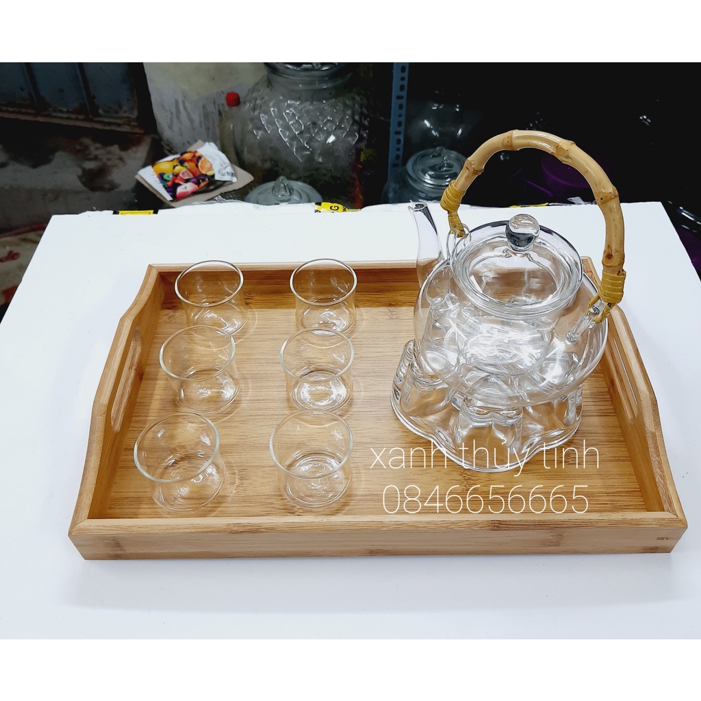 Bộ ấm trà thủy tinh chịu nhiệt cao, ấm quai trúc dung tích 600ml-AT15