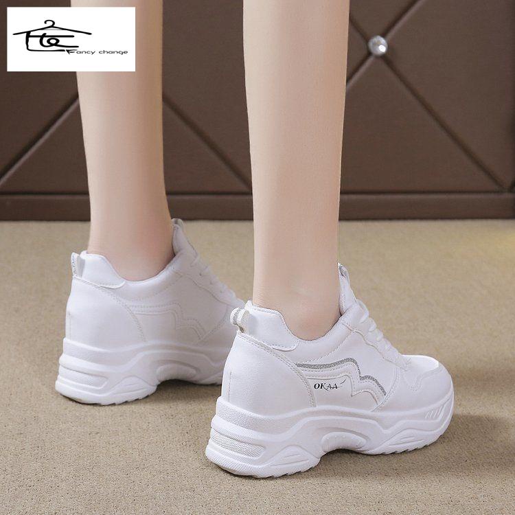 Giày Thể Thao Đế Dày Tăng Chiều Cao Màu Trắng Dễ Phối Đồ Thiết Kế Mới Thời Trang Mùa Thu Cho Nữ