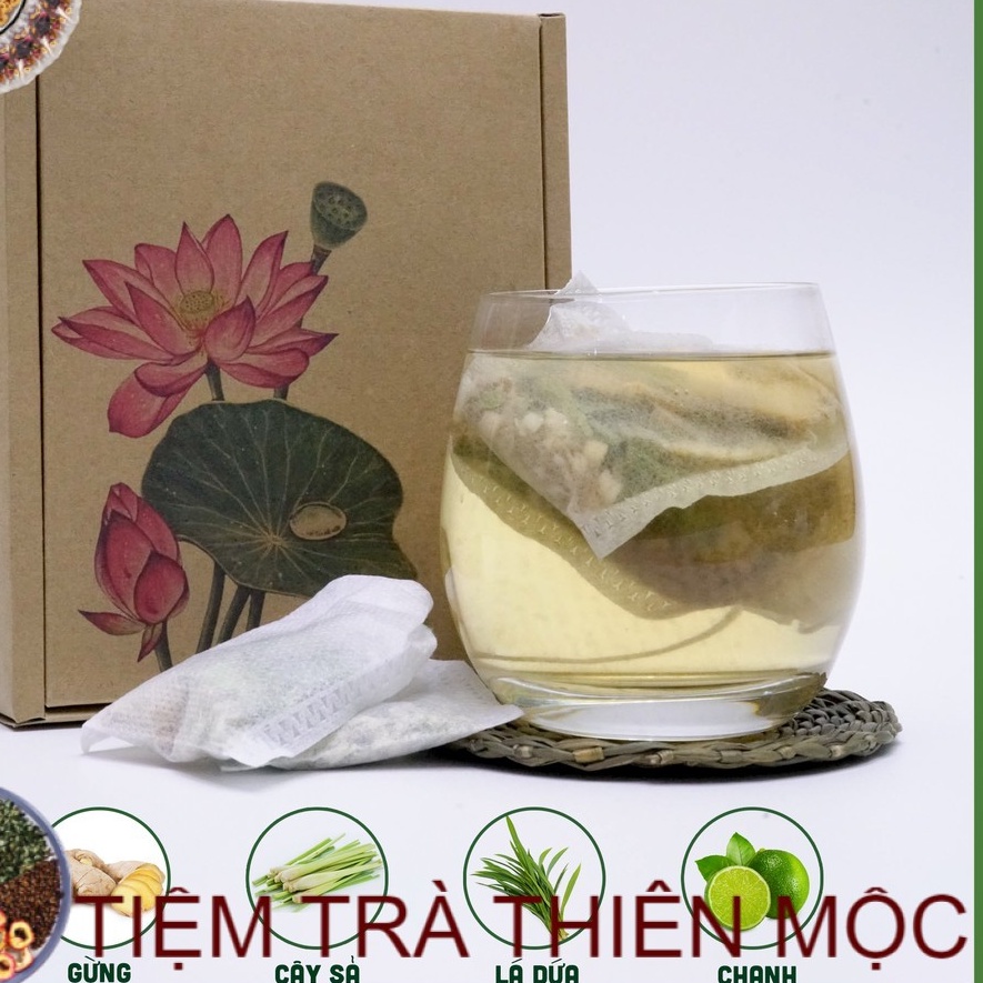 Hộp 30 gói Trà chanh sả gừng  trà túi lọc giảm cân detox trà giảm mỡ bụng detox thanh lọc cơ thể