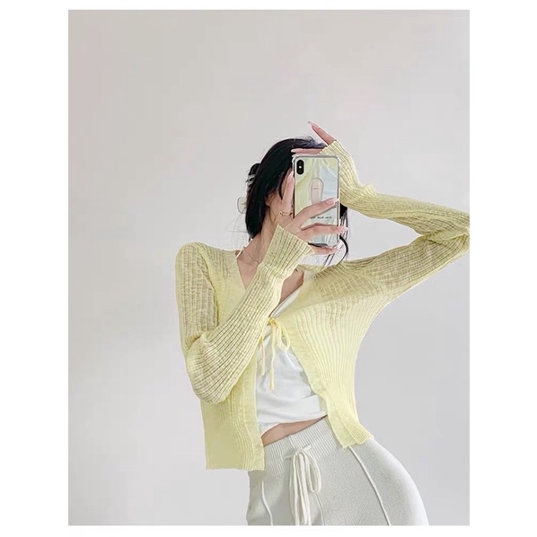 Áo len khoác mỏng cardigan - len dệt kim bảng màu pastel kiểu buộc sexy
