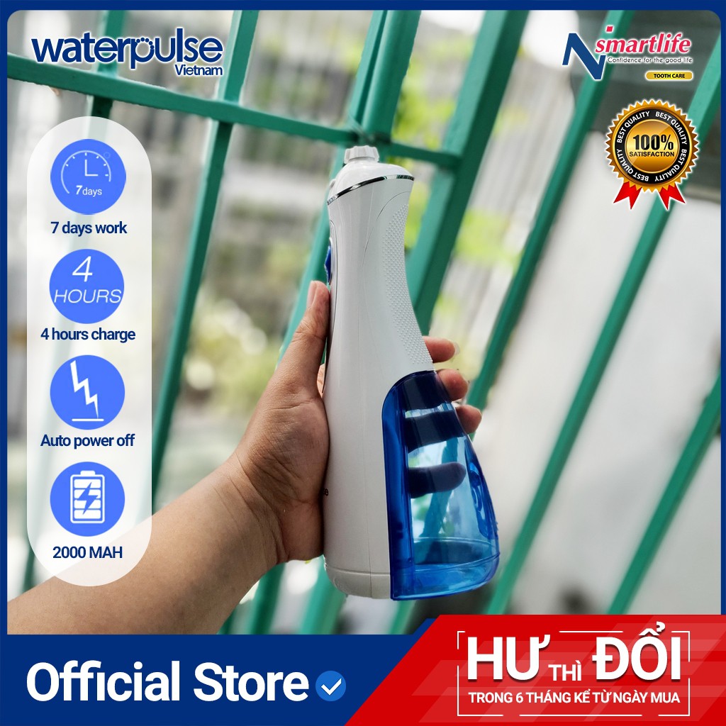 Máy tăm nước Waterpulse V400 Plus cho người răng niềng, răng sứ, Implant răng giúp hạn chế mảng bám, viêm nướu