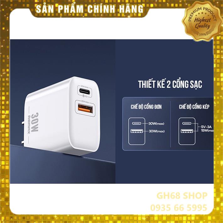 Củ sạc nhanh 30w U82 2 cổng chuẩn PD và QC 3.0 - chính hãng Remax
