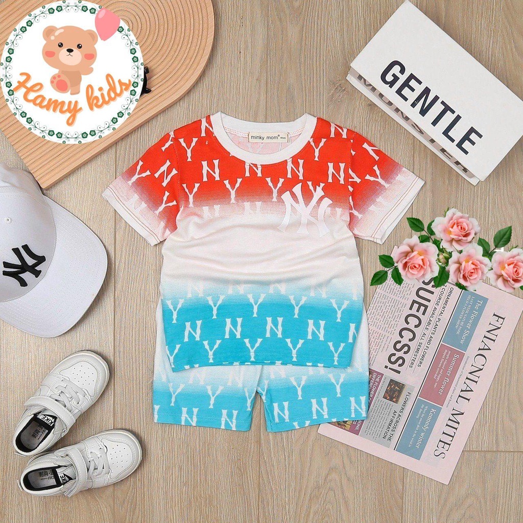Đồ Bộ Cộc Tay Bé Trai Bé Gái Minky Mom Chính Hãng Thun Lạnh Hình in Tươi Sáng Họa Tiết NY Bé 0-5 Tuổi Dưới 20kg-Hamykids