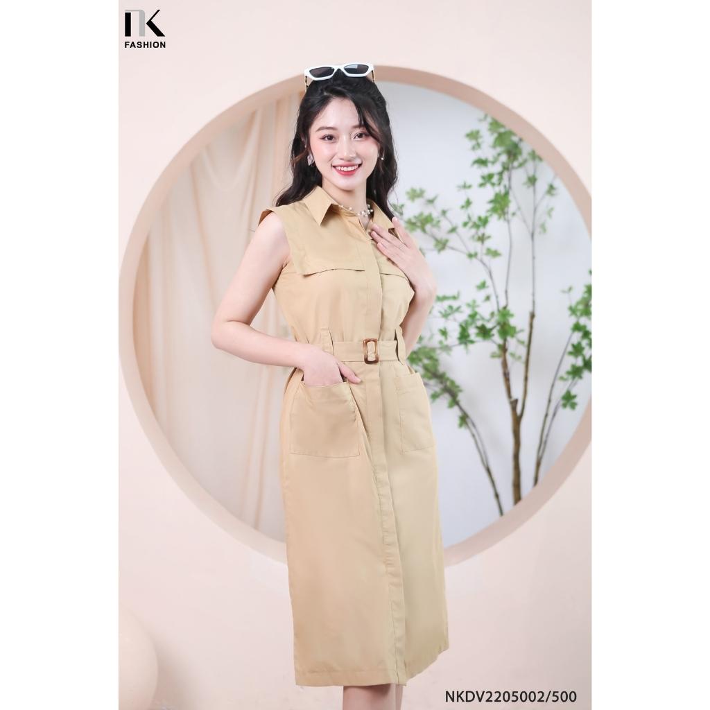 Đầm Nữ Dáng Suông NK Fashion Cổ Sơ Mi Kèm Đai Rời Túi Vuông, Chất Thô Nhập Hàn Cao Cấp Dày Dặn NKDV2205002