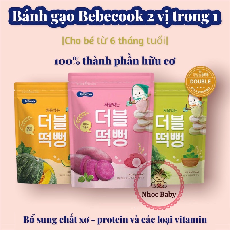 BEBECOOK | Bánh gạo hữu cơ 2 trong 1 cho bé từ 6m+ 30gr Hàn Quốc