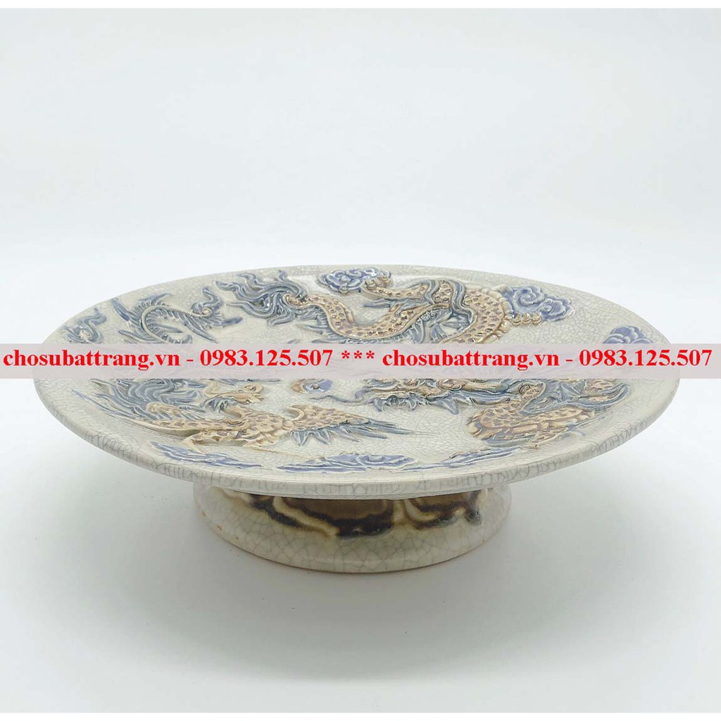 Đĩa đựng hoa quả men rạn đắp nổi long phượng - siêu đẹp siêu rẻ