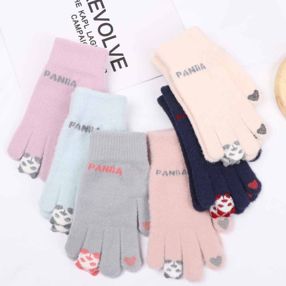 Okdeals Găng Tay Dệt Kim Co Giãn Hình Mèo Hoạt Hình Giữ Ấm Mùa Đông Toàn Diện Cảm Ứng Thời Trang Cho Nữ