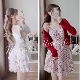 Váy 2 dây hoa nhí xếp ly ngực siêu xinh