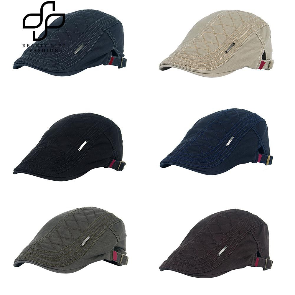 Mũ beret nam kẻ ô vải cotton