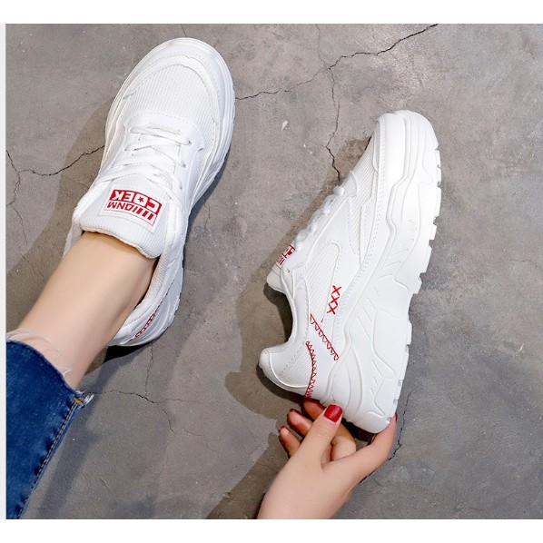 [FREE SHIP] Giày sneaker nữ độn đế đẹp viền khâu chữ, gót giả đèn