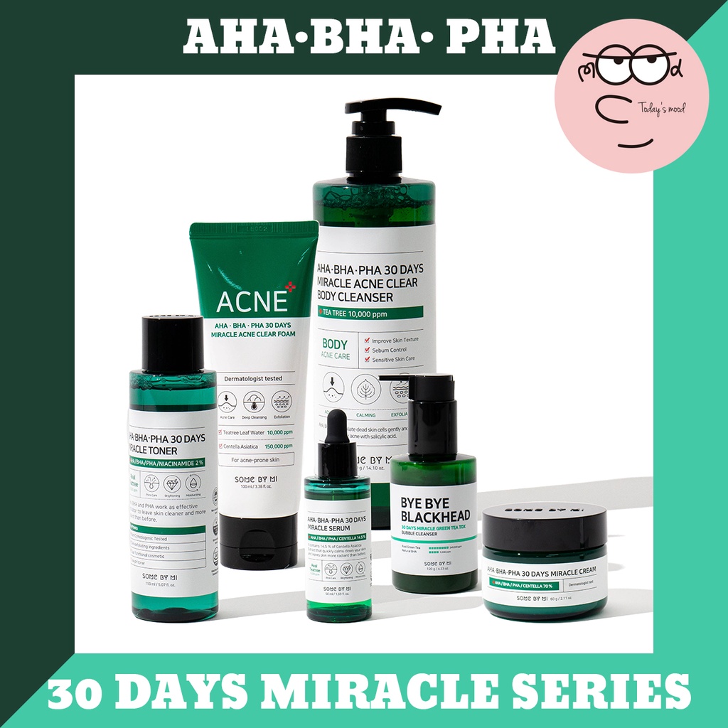 Nước Hoa Hồng AHA-BHA-PHA 30DAYS Miracle Series | Tinh Chất Dưỡng Da Mụn Sữa Rửa Mặt Tạo Bọt Trong Suốt SOMEBYMI AHA BHA PHA Làm Sạch Da Mặt Và Loại Bỏ Mụn Đầu Đen