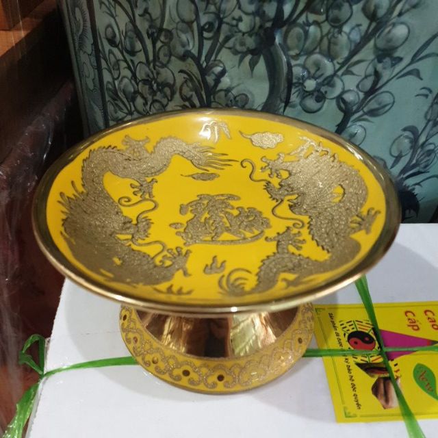 Đĩa trái cây sứ 3D Vàng cao 8cm đường kính 15cm