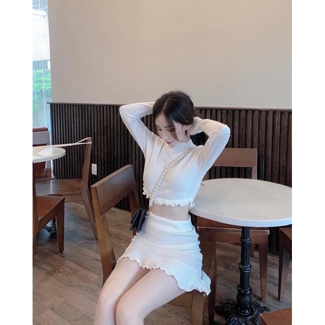 Set Áo Croptop Chân Váy Rúm Viền Bèo L.Y Store  Set Sang Chảnh Tiểu Thư Cá Tính HOT