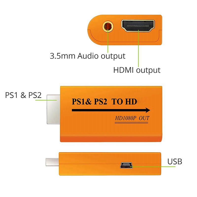 for Ps1/Ps2 to HDMI-Compatible Adapter Converter Upgrade to Hd 1080P Output for Game Hdtv Monitor Convert Video Audio