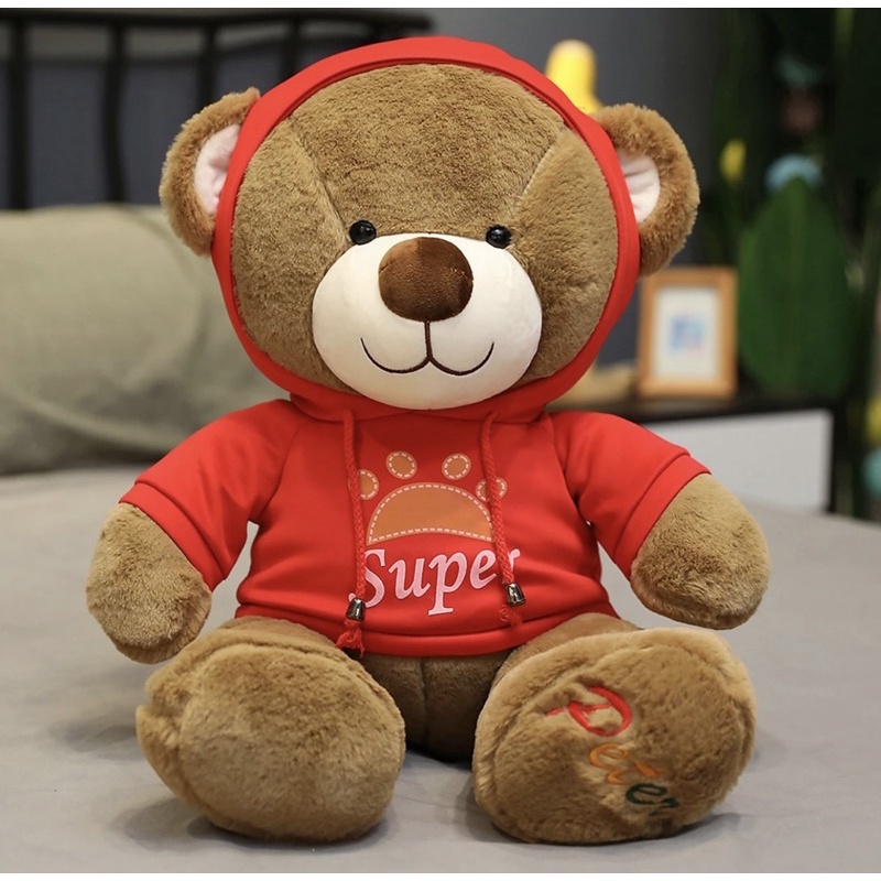 GẤU BÔNG TEDDY ÁO ĐỎ MŨ SUPER SIZE 1m2 NÂU LÔNG MỀM MỊN CÓ ẢNH THẬT