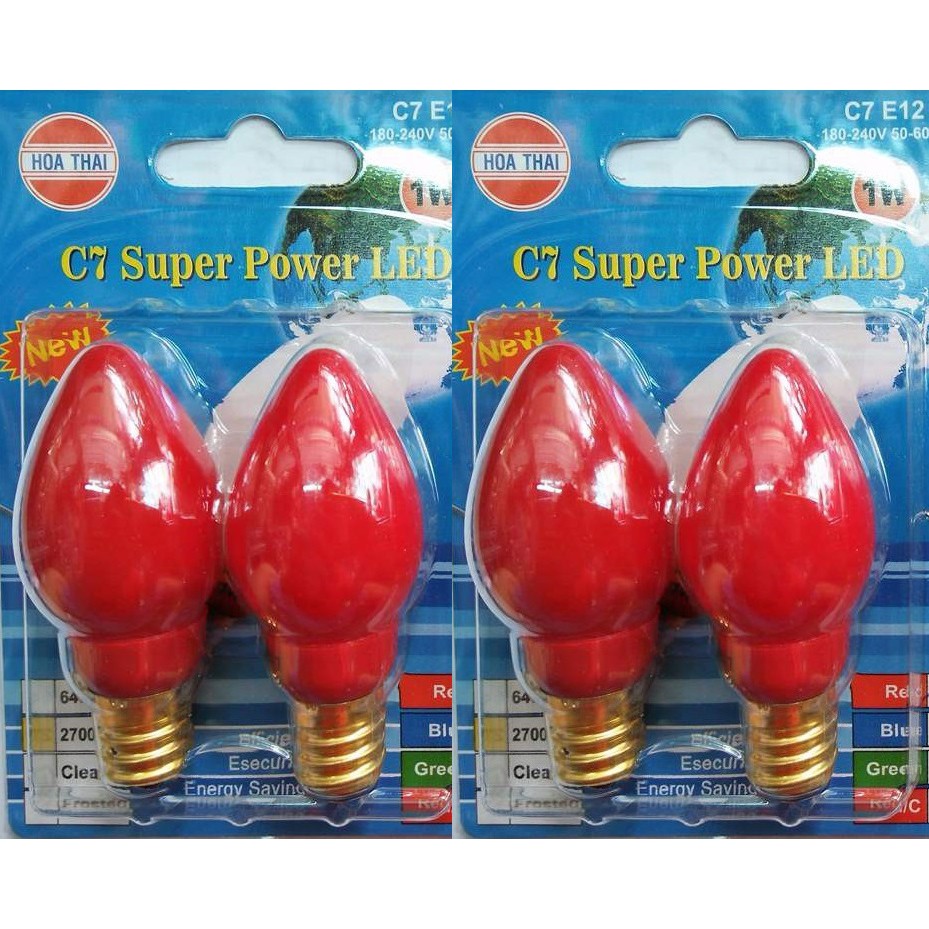 Bộ 4 bóng đèn Led trái ớt màu đỏ đục đèn bàn thờ 1W E12 HÒA THÁI