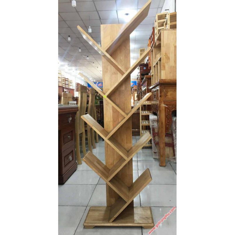 Kệ sách xương cá gỗ cao su 9 tay