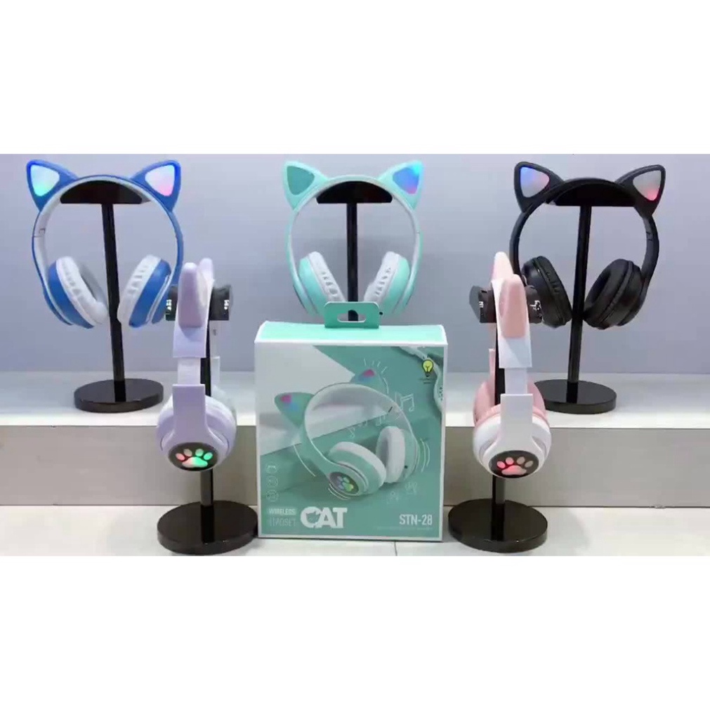 Tai Nghe Mèo STN28 Chụp Tai Không dây, Có Micro, Âm Thanh Siêu Bass. Kiểu dáng Con Mèo Chơi Game, Học Online MSP 021