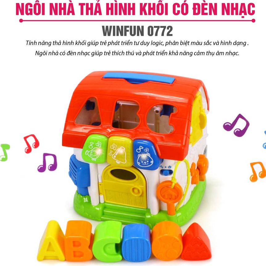 Đồ chơi thả hình khối luyện tư duy logic - nhận biết hình khối cho bé - hình ngôi nhà có nhạc Winfun 0772 cho bé