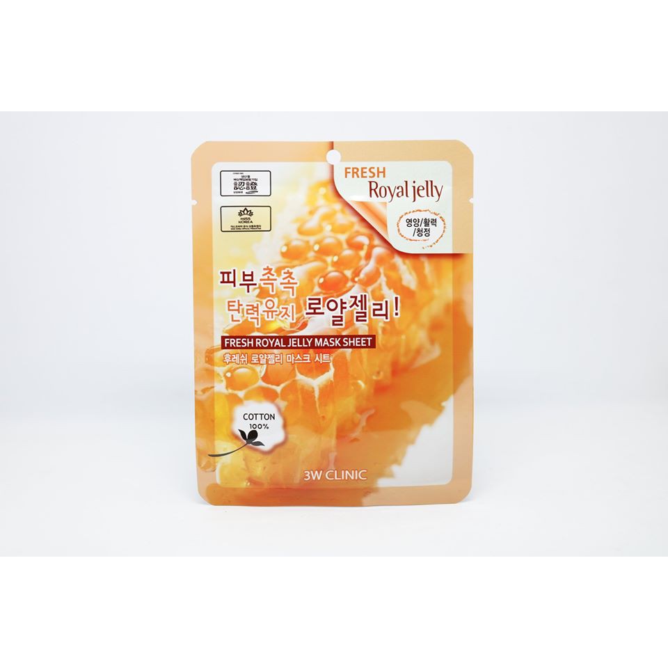 (❤️HOT SALES❤️) COMBO 10 Mặt nạ dưỡng da chiết xuất từ sữa ong chúa 3W CLINIC FRESH ROYAL JELLY MASK SHEET 23ml