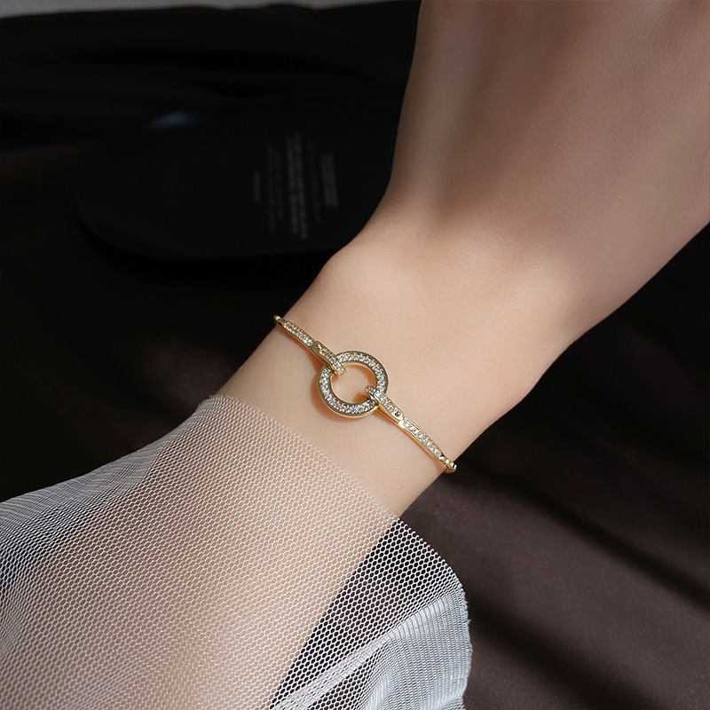 Vòng Tay Tròn Luxury Crystal Round Bracelet Korea Bling Zircon Circle Bracelets for Women Gift Jewelry Adjustable