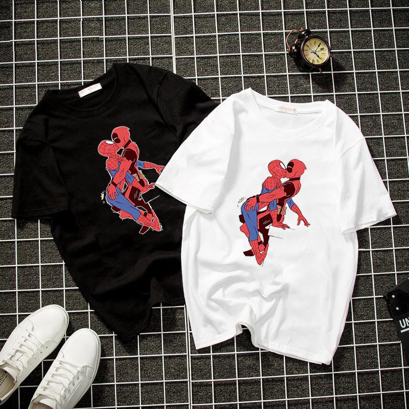 Áo thun unisex Hàn Quốc in người nhện Deadpool yêu nhau vải dày mịn 2019T1014