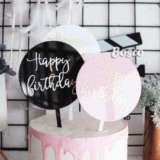 Topper mica HPBD tròn trắng