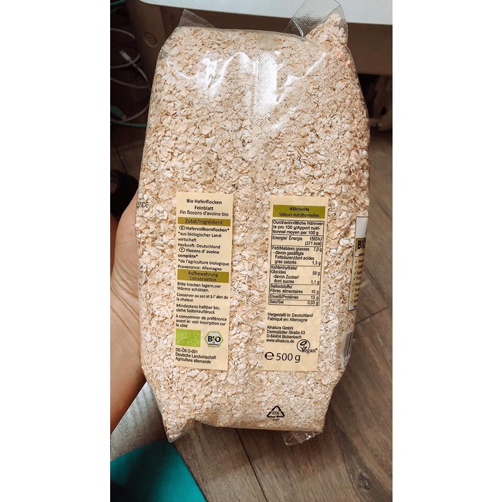 Yến mạch Hafer Flocken Bio Alnatura Đức cán vỡ 500gr