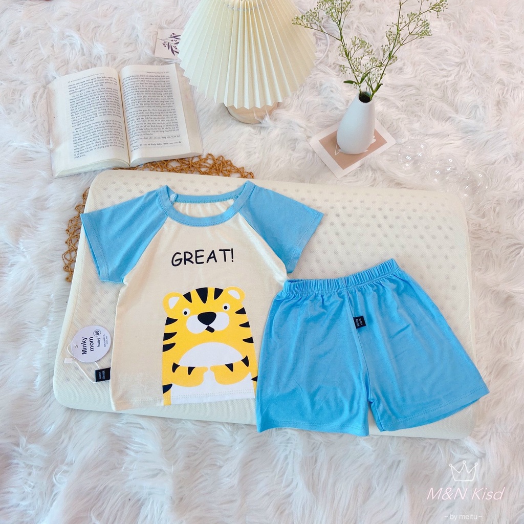 Bộ Cộc Tay THUN LẠNH MINKY MOM áo giáp năng in hình quần trơn cho bé