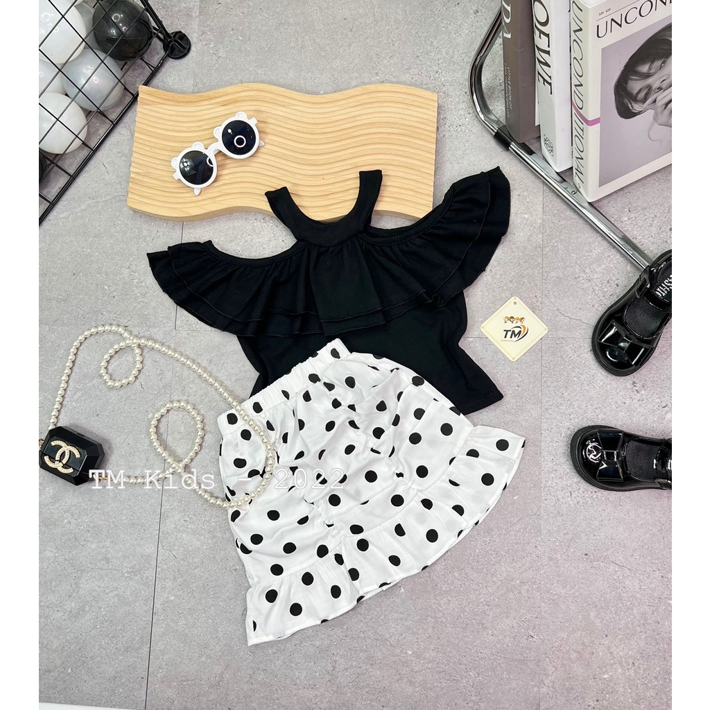 SET ÁO TRỄ VAI CÙNG VÁY ĐUÔI CÁ CHẤM BI CỰC YÊU CHO BÉ⚡ FREE SHIP⚡️