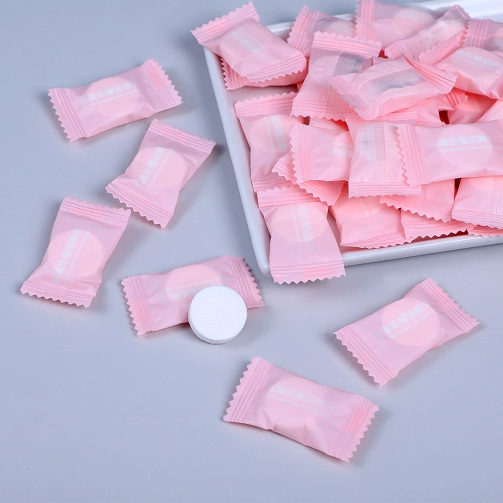 Khăn giấy nén du lịch cotton cao cấp hình viên kẹo dùng một lần vô cùng tiện lợi