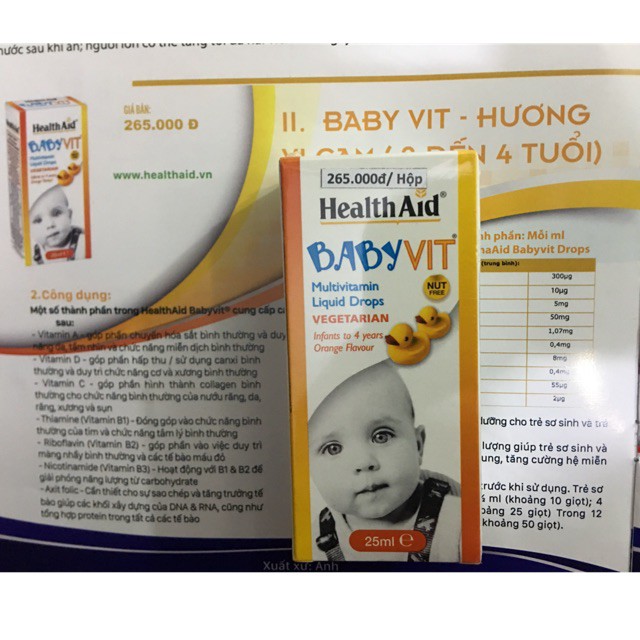 Sản phẩm Babyvit liquid drops cung cấp vitamin, khoáng chất cần thiết cho bé