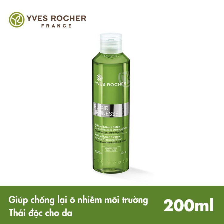 Nước Tẩy Trang Và Cân Bằng Thanh Lọc Da Yves Rocher Elixir Jeunesse Anti-Pollution + Detox Micellar Cleansing Water 200m