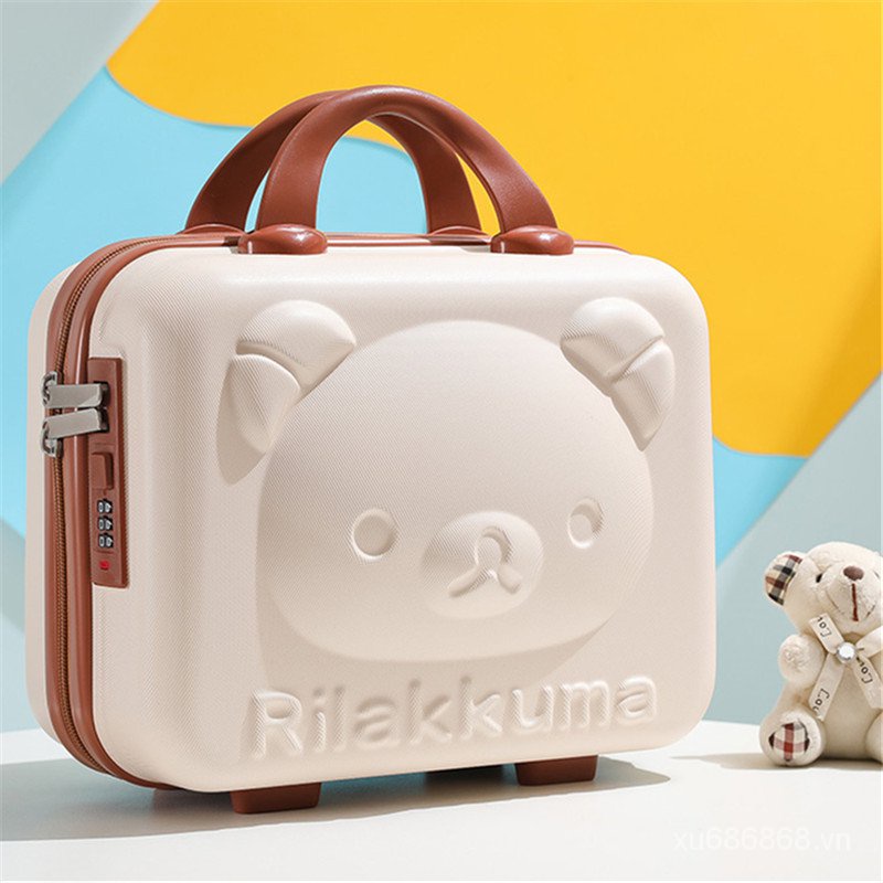 Túi đựng mỹ phẩm 14 inch nhỏ gọn hình gấu hoạt hình dễ thương có mật khẩu dùng khi đi du lịch