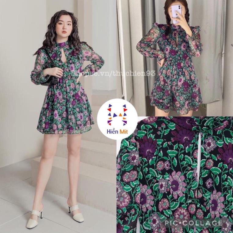 ZARA Đức - Đầm voan hoa auth new tag chính hãng dáng xòe tay dài sheer voan chiffon gân cao cấp ⭐