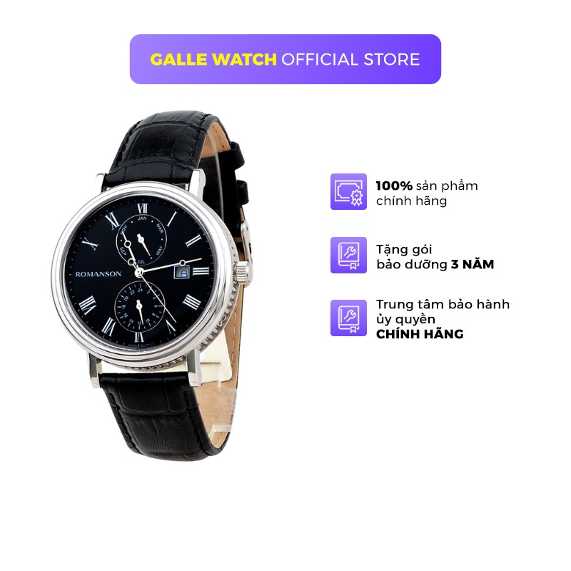 Đồng hồ Romanson Sport Men Watch TL1276BMWBK nam dây da mặt tròn kính chống xước máy Thụy Sĩ cao cấp chính hãng