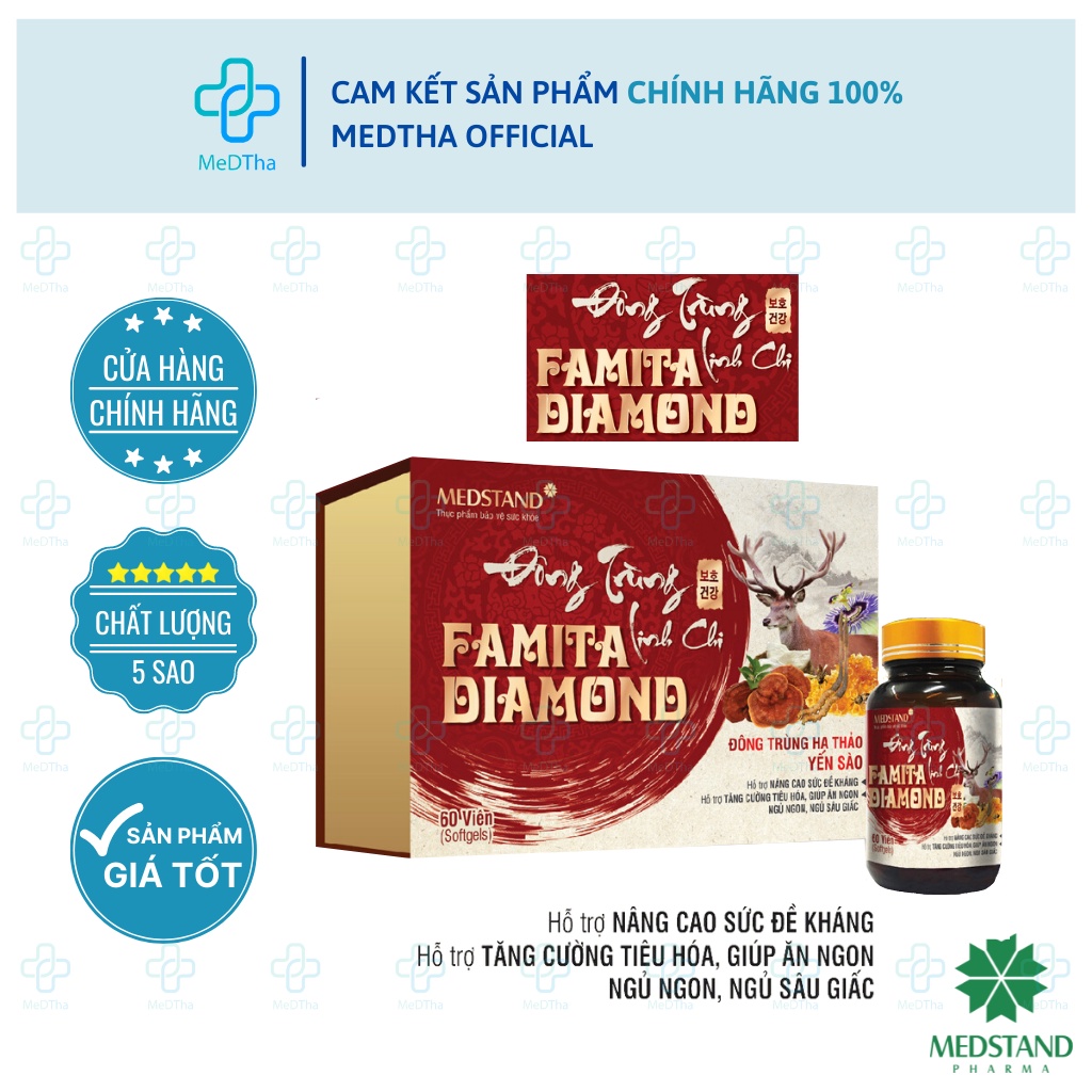 Đông Trùng Hạ Thảo Linh Chi FAMITA DIAMOND - Kích thích tiêu hóa, ăn ngủ ngon, tăng sức đề kháng