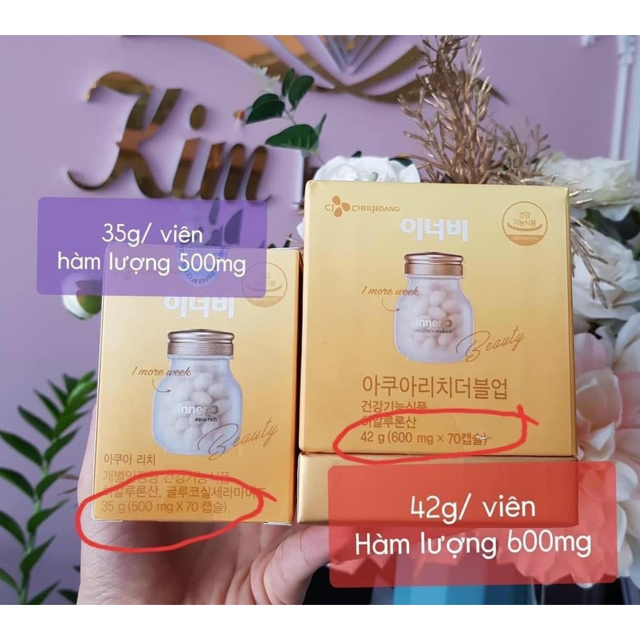 Viên uống cấp nước innerb aqua rich 70 viên - Bản nâng cấp (giữ ẩm da sáng mịn từ AxitHyaluronic)