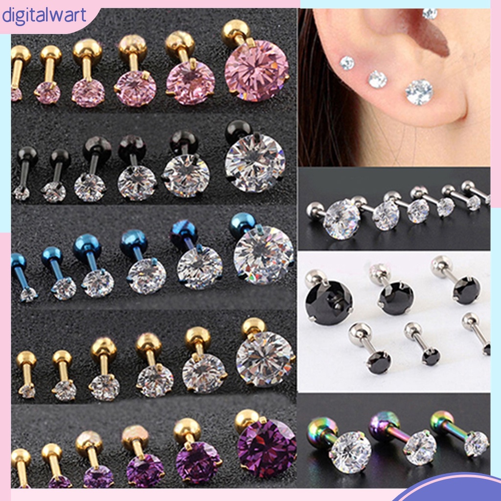 Khuyên Tai Đính Đá Zirconia 3 Chấu Bằng Thép Không Gỉ Chống Dị Ứng