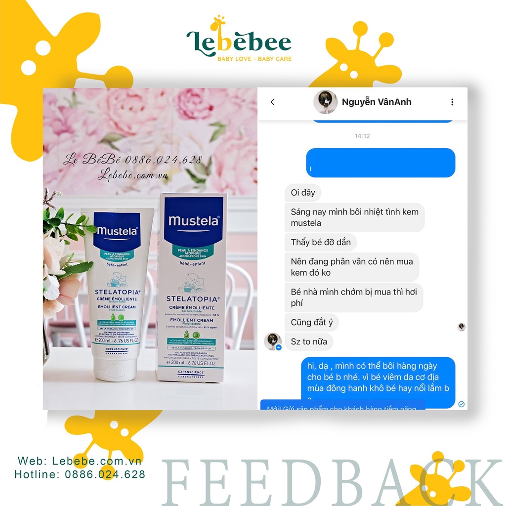Kem dưỡng da dành cho da chàm thể tạng, da cơ địa - Stelatopia Emollient Cream Mustela (200ml)