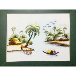 Tranh thêu tay Đồng Quê Kéo Vó DQKV002