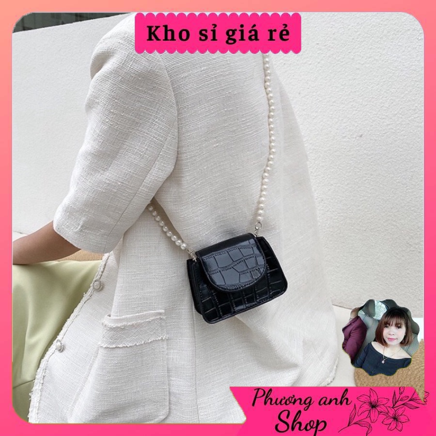 Túi xách nữ cnk  mini, túi đeo chéo phối quai ngọc thời trang - VIGOL